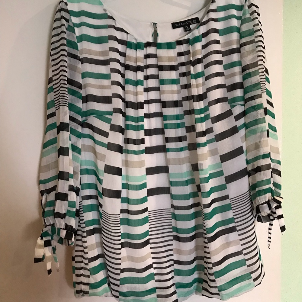 Patterned Blouse with Sheer Sleeves